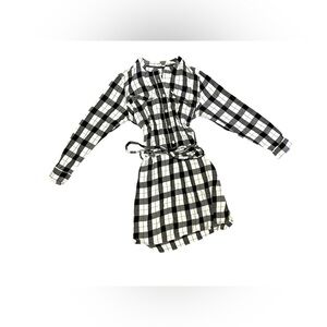 Gap Black & White Gingham Flannel Shirt Dress Large Belted EUC